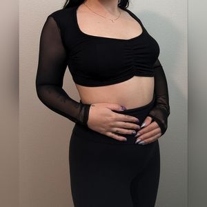 Black Crop Top with Mesh Sleeves